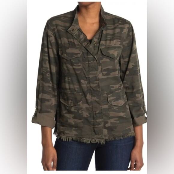 Sanctuary Anthropologie womens M lightweight camo zip up snap band collar jacket - Picture 1 of 14